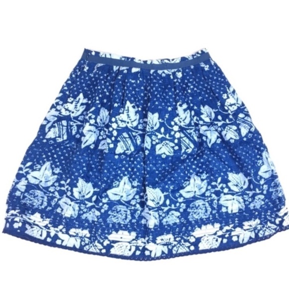 GAP Skirt 100% Linen Pleated Floral Flowers Bow Spring Prairie Natural Fibers 4 - Picture 3 of 8